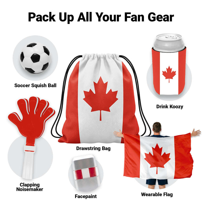 G128 World Soccer Tournament 2026 Cup Soccer Fan Set 6PCS, Canada Fan Merch with Flag and Koozie, Accessories for Sports Parties