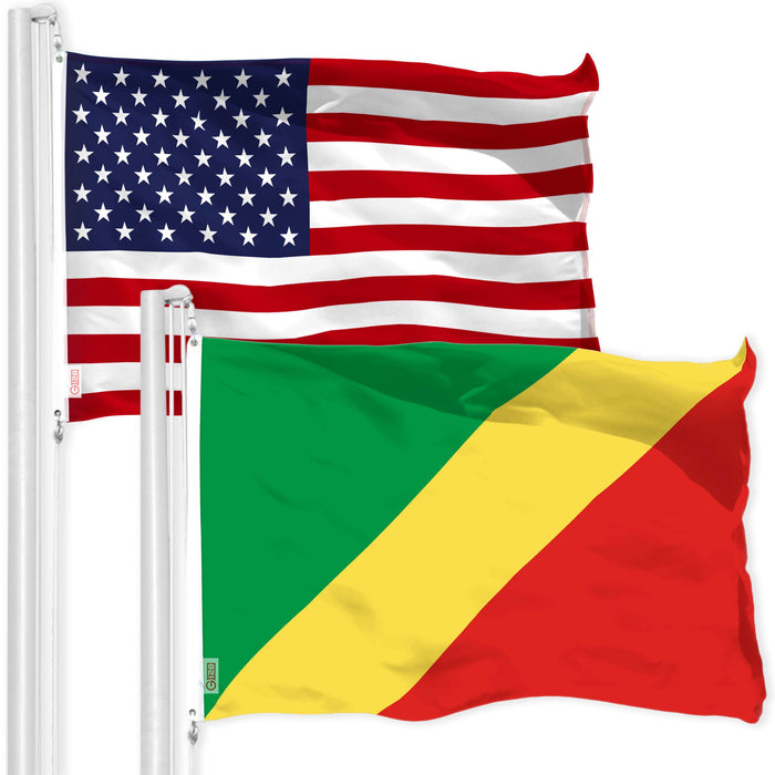 G128 Combo Pack: American USA Flag 3x5 Ft & Republic of the Congo Flag 3x5 Ft | Both LiteWeave Pro Series Printed 150D Polyester, Brass Grommets
