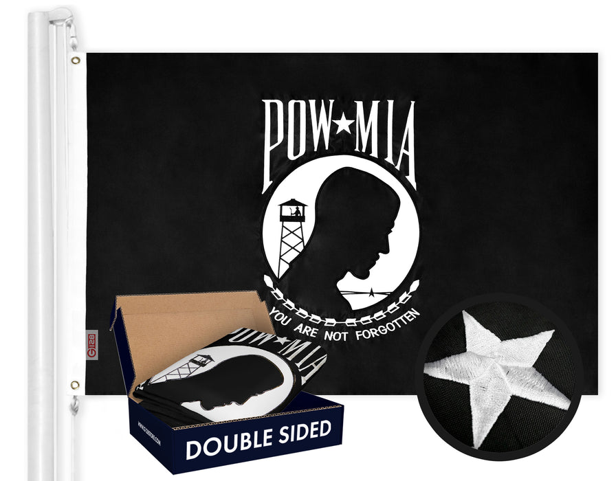 POW MIA Flag 210D Embroidered Polyester 3x5 Ft - Double Sided 2ply