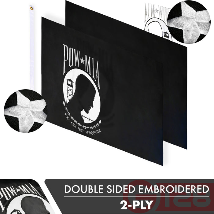 POW MIA Flag 210D Embroidered Polyester 2x3 Ft - Double Sided 2ply