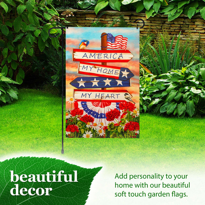 G128 Combo Pack: Garden Flag Stand 36x16IN & Garden Flag America My Home My Heart Printed 12x18IN Double Sided