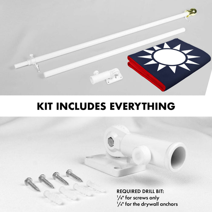 G128 Combo Pack: 6 Ft Twist Free Aluminum Spinning Flagpole (White) & Taiwan Taiwanese Flag | 3x5 Ft | LiteWeave Series Printed 100D Polyester | Pole with Flag Included