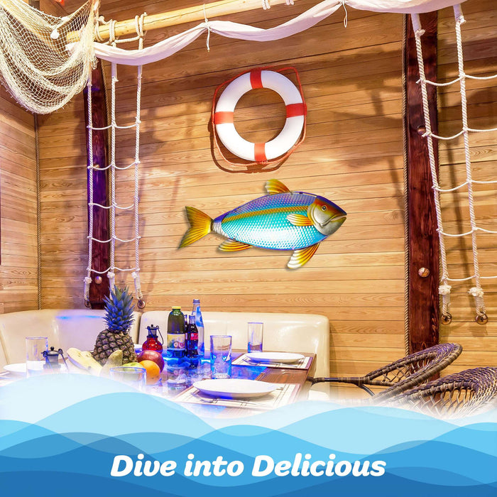 G128 32 in Yellowtail Fish Metal Wall Art Decor | Coastal Ocean Theme Indoor Outdoor Wall Art Hanging Decor for Bedroom, Living Room, Garden, Patio
