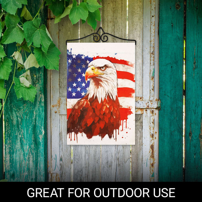 G128 Combo Pack Garden Flag Hanger 14IN & Garden Flag Patriotic Bald Eagle Printed 12x18IN Double Sided Yard Garden Lawn Decoration