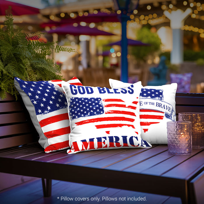 G128 Patriotic Decoration Land of Free Waterproof Throw Pillow Covers | 18 x 18 In | Set of 4, Beautiful Cushion Covers for Independence Memorial Day Sofa Couch Decoration