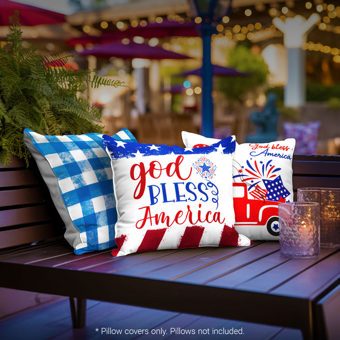 G128 Patriotic Decoration Gnome & Fireworks Waterproof Throw Pillow Covers | 18 x 18 In | Set of 4, Beautiful Cushion Covers for Independence Memorial Day Sofa Couch Decoration