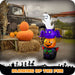 G128 6FT inflatable Halloween stack of a ghost, bat, pumpkin and black cat lit up on a lawn