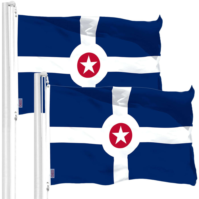 G128 2 Pack: Indianapolis Flag | 3x5 Ft | LiteWeave Pro Series Printed 150D Polyester | City Flag, Indoor/Outdoor, Vibrant Colors, Brass Grommets