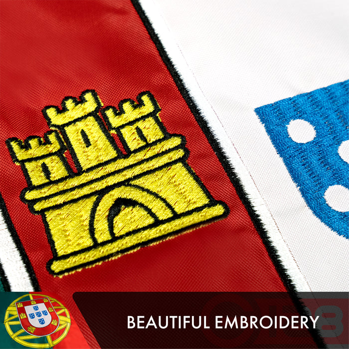 G128 Portugal (Portuguese) Flag | 3x5 feet | Double Sided Embroidered 210D Indoor/Outdoor, Brass Grommets, Heavy Duty Polyester