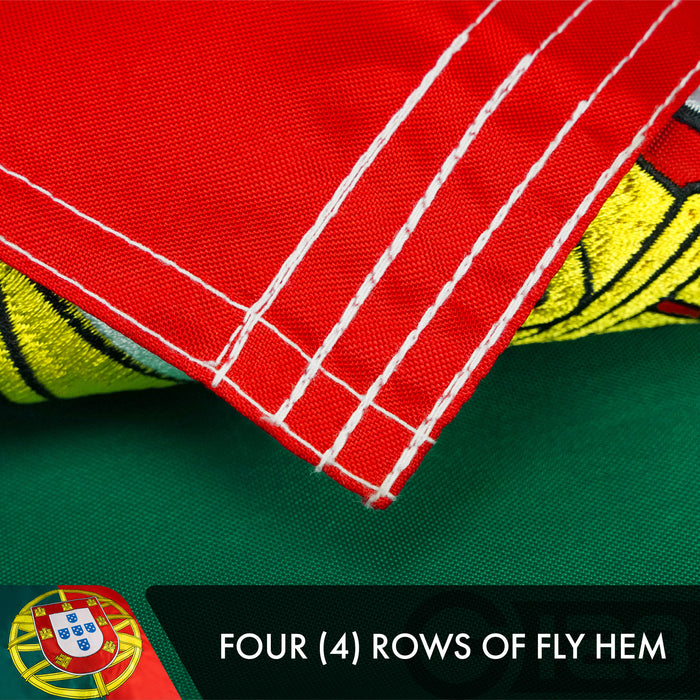 G128 Portugal (Portuguese) Flag | 3x5 feet | Double Sided Embroidered 210D Indoor/Outdoor, Brass Grommets, Heavy Duty Polyester