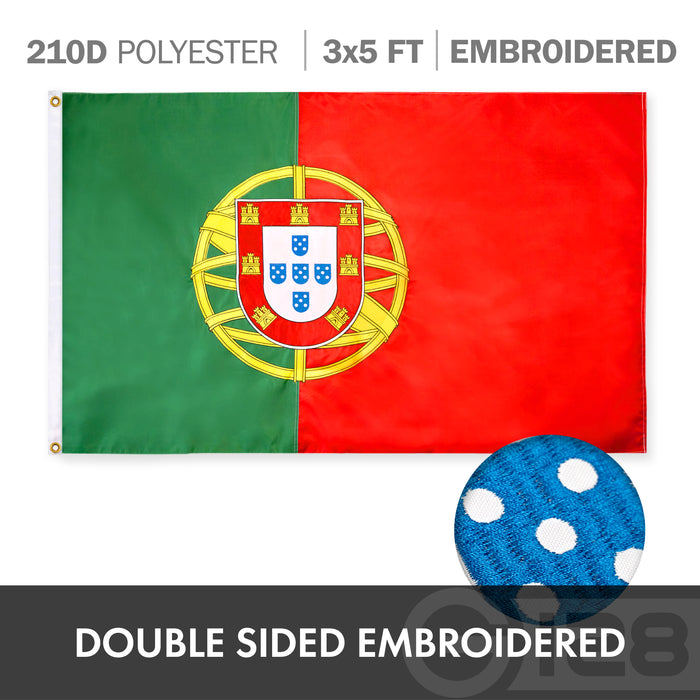 G128 Combo Pack: USA American Flag 3x5 Ft Embroidered Stars & Portugal (Portuguese) Flag 3x5 Ft Double-sided Embroidered 210D