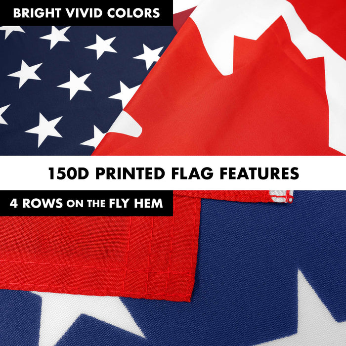 G128 Combo Pack: 6 Ft Tangle Free Aluminum Spinning Flagpole (White) & Canada USA Friendship Flag | 3x5 Ft |LiteWeave Pro Series Printed 150D Polyester | Pole with Flag Included