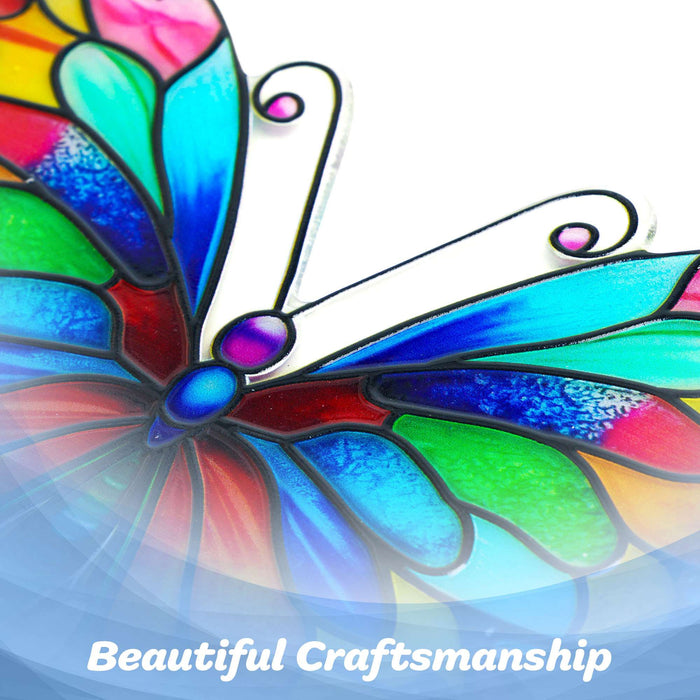 G128 butterfly stained glass suncatcher window hanging ornament with metal frame, 10 inch nominal size