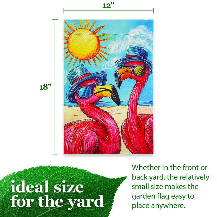 G128 Summer Flamingo Beach Garden Flag 12x18 In Double Sided Summer Yard Garden Lawn Decoration