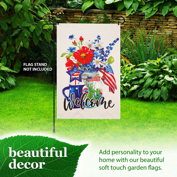 G128 Welcome Patriotic Mason Jar Garden Flag 12x18 In Double Sided Independence Day Yard Garden Lawn Decoration