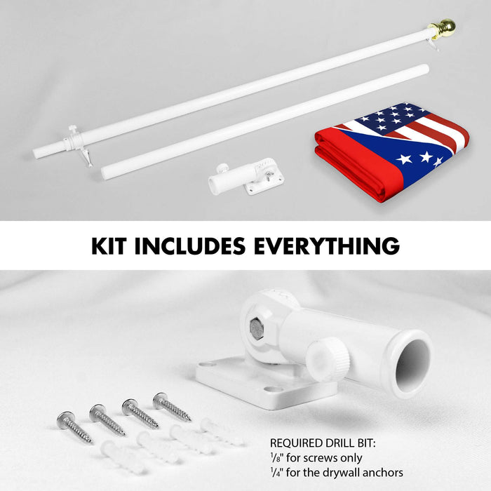 G128 Combo Pack: 6 Ft Tangle Free Aluminum Spinning Flagpole (White) & Venezuela 8 Stars USA Friendship Flag | 3x5 Ft |LiteWeave Pro Series Printed 150D Polyester | Pole with Flag Included
