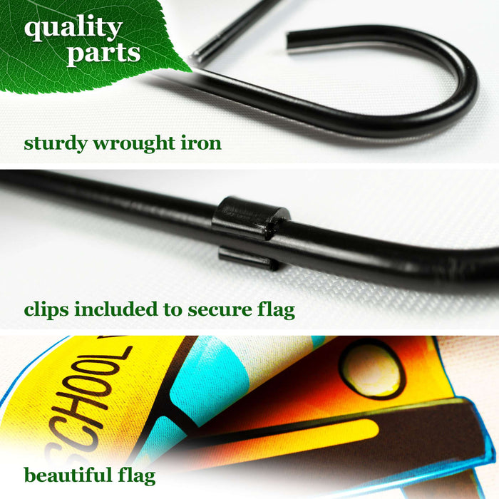 G128 Combo Pack: Garden Flag Stand 36x16IN & Garden Flag Back to School Bus Printed 12x18IN Double Sided