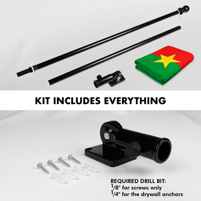 G128 Combo Pack: 6 Ft Twist Free Aluminum Spinning Flagpole (Black) & Burkina Faso Flag | 3x5 Ft | LiteWeave Pro Series Printed 150D Polyester | Pole with Flag Included
