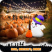 G128 3.5FT inflatable Halloween ghost in a witch hat holding a broom, glowing on a front porch