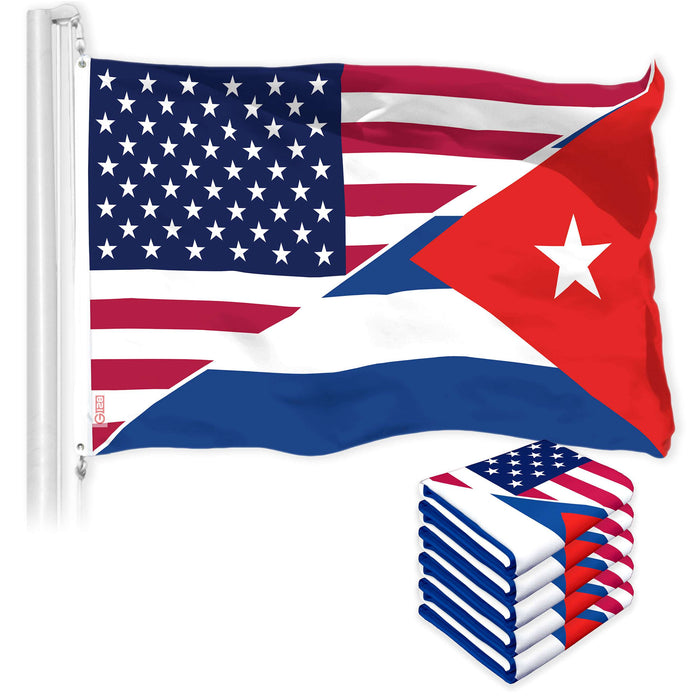 G128 5 Pack: Cuba USA Friendship Flag | 3x5 Ft | Printed 150D Polyester | Country Flag, Friendship Design, Indoor/Outdoor, Brass Grommets
