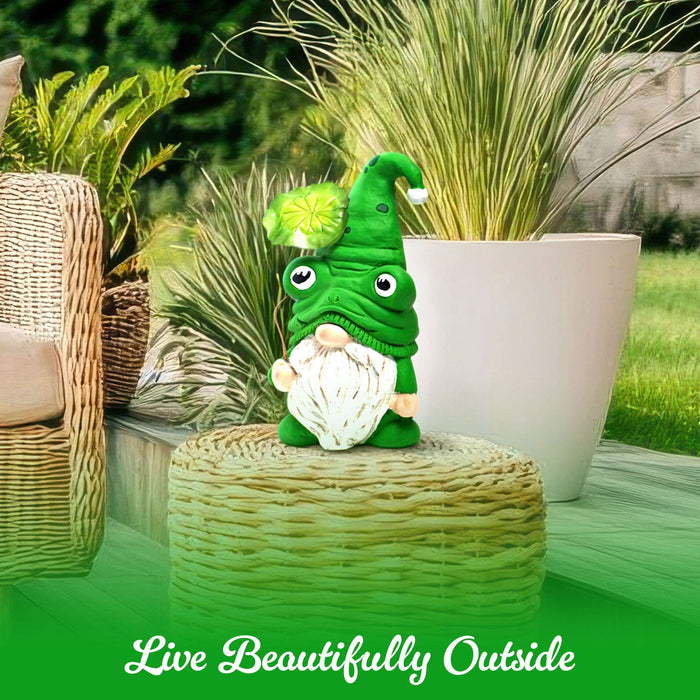 G128 resin frog gnome garden statue, 14.5 inch outdoor yard figurine