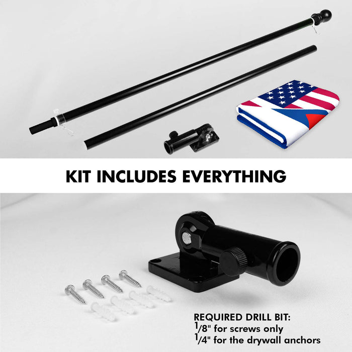 G128 Combo Pack: 6 Ft Twist Free Aluminum Spinning Flagpole (Black) & Cuba USA Friendship Flag | 3x5 Ft | LiteWeave Pro Series Printed 150D Polyester | Pole with Flag Included
