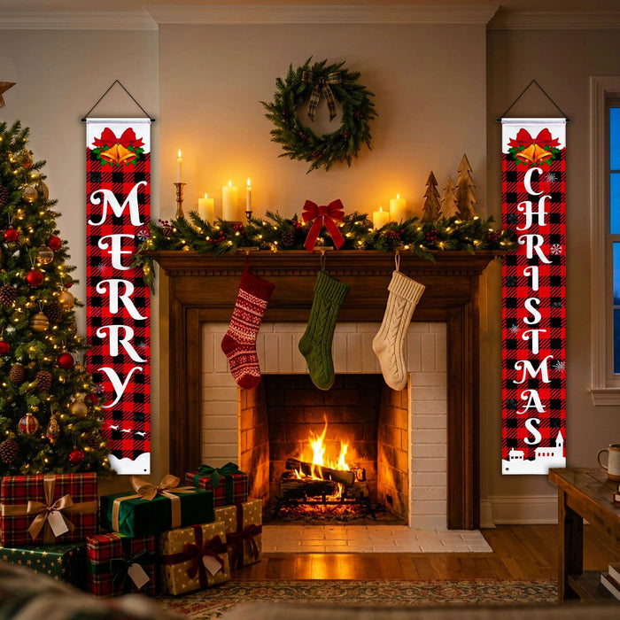 G128 Merry Christmas buffalo plaid door banners, 2 pack, 12 x 71 inch, photo 5