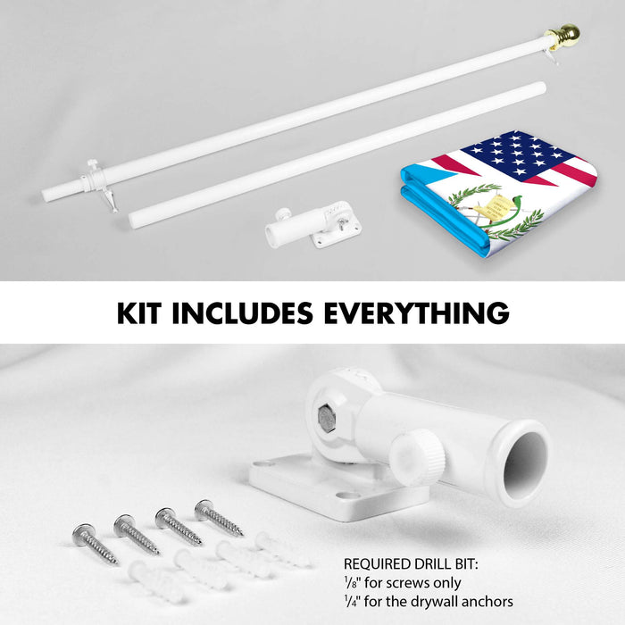 G128 Combo Pack: 6 Ft Tangle Free Aluminum Spinning Flagpole (White) & Guatemala USA Friendship Flag | 3x5 Ft |LiteWeave Pro Series Printed 150D Polyester | Pole with Flag Included
