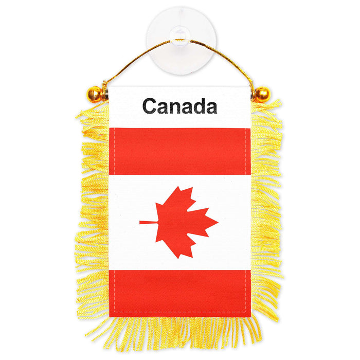 G128 Canada Canadian Fringy Flag | Fringy Hanging Double Sided Flag with Suction Cup, Window and Car Rearview Mirror Decor
