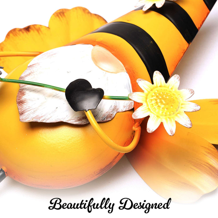 G128 Gnome Bee Metal Yard Wind Spinner Stake | Outdoor 48 inch Gnome Statue Decorations 360 Degrees Swivel Wind Spinner for Patio Garden Backyard