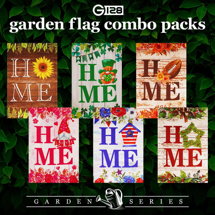 G128 Heart of the Home Welcome Garden Flag Bundle 6 Pack - Welcome Family Housewarming Decorative Flags 12x18 - Double Sided Flags for Porch Patio Yard