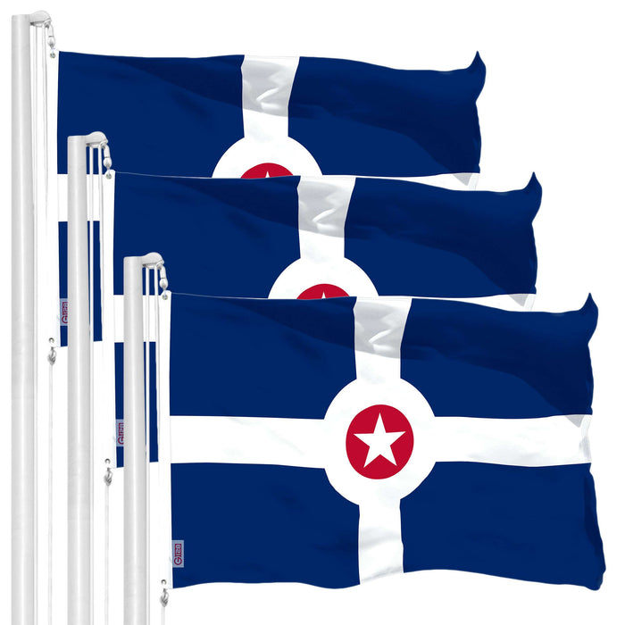 G128 3 Pack: Indianapolis Flag | 3x5 Ft | LiteWeave Pro Series Printed 150D Polyester | City Flag, Indoor/Outdoor, Vibrant Colors, Brass Grommets