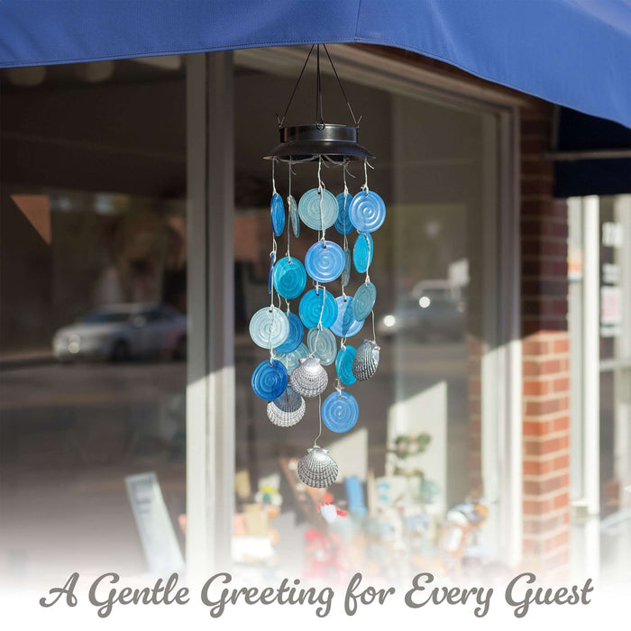 G128 Solar Wind Chime Sea Shell for Outside with Lights | Coastal Ocean Theme Windchimes Outdoors for Home Garden Patio Decor Unique Birthday Gifts
