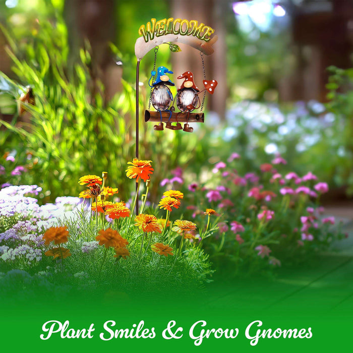 G128 Gnome Solar Lights Garden Stake Decor with Welcome Sign | Gnome Yard Garden Decor for Outside Lawn Porch Backyard Patio