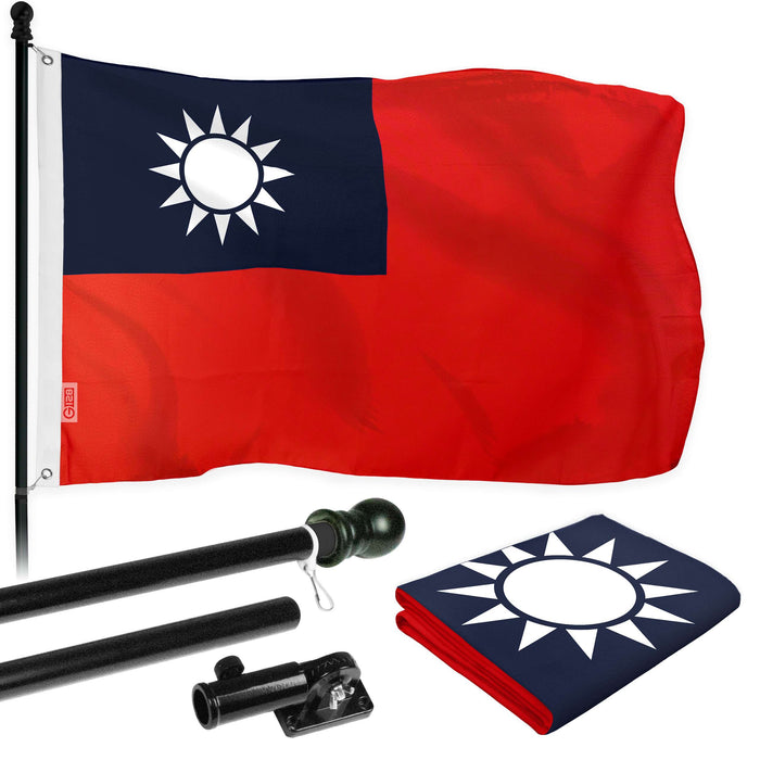 G128 Combo Pack: 5 Ft Twist Free Aluminum Spinning Flagpole (Black) & Taiwan Taiwanese Flag | 2x3 Ft | LiteWeave Series Printed 100D Polyester | Pole with Flag Included