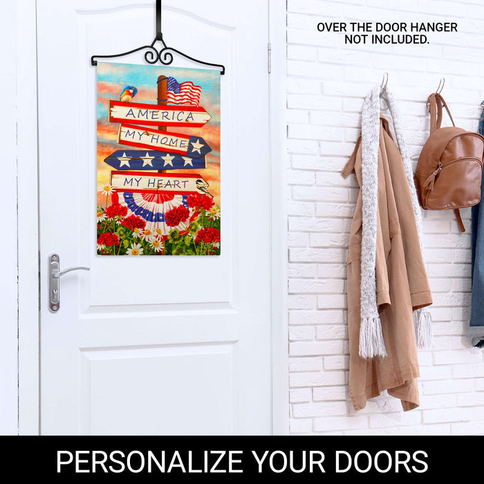 G128 Combo Pack Garden Flag Hanger 14IN & Garden Flag America My Home My Heart Printed 12x18IN Double Sided
