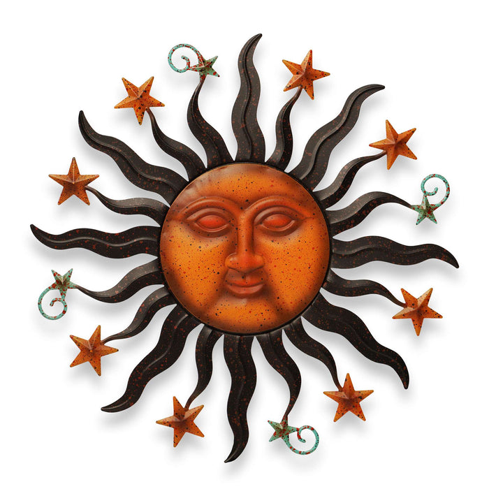 G128 24 in Sun Face Metal Wall Art Decor | Cute Sun Face Metal Wall Sculpture Statues Wall Art Hanging Decoration for Indoor Outdoor, Garden, Home, Farmhouse, Fence Balcony Patio and Bedroom