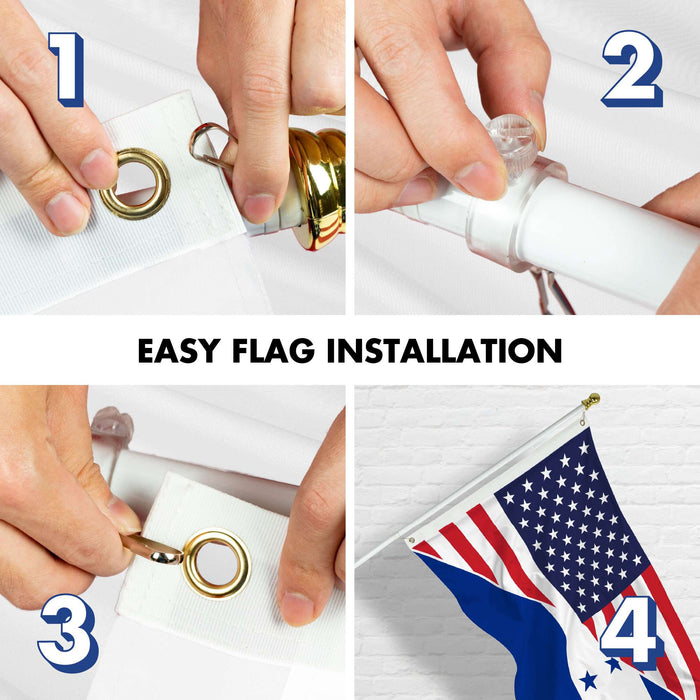 G128 Combo Pack: 6 Ft Tangle Free Aluminum Spinning Flagpole (White) & Honduras USA Friendship Flag | 3x5 Ft |LiteWeave Pro Series Printed 150D Polyester | Pole with Flag Included