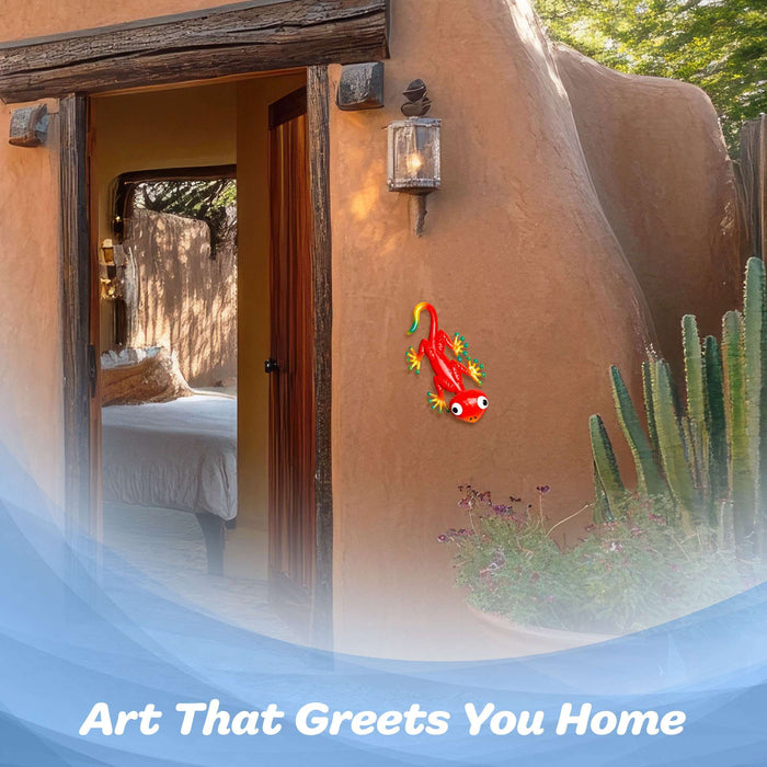 G128 red gecko lizard metal wall art hanging decor, 9 inch nominal size