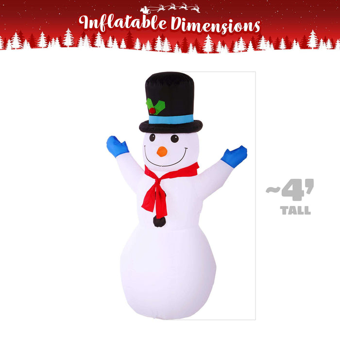 G128 4 ft Snowman Christmas Inflatable Decor with LED Lights, Christmas Outdoor Holiday Yard Decoration, Fast Inflate, Weather-Resistant, Outdoor Use