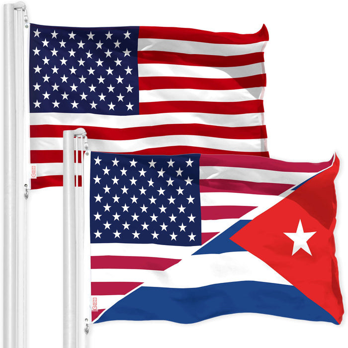 G128 Combo Pack: American USA Flag 3x5 Ft & Cuba USA Friendship Flag 3x5 Ft | Both LiteWeave Pro Series Printed 150D Polyester, Brass Grommets