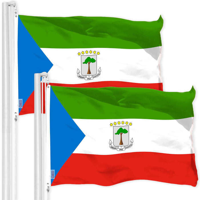 G128 2 Pack: Equatorial Guinea Flag | 3x5 Ft | LiteWeave Pro Series Printed 150D Polyester | Country Flag, Indoor/Outdoor, Vibrant Colors, Brass Grommets