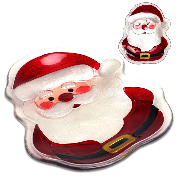 G128 Santa Claus glass Christmas serving platter, 12 inch holiday plate