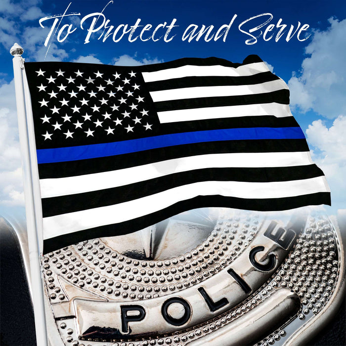 G128 Thin Blue Line Flag 220GSM Embroidered Spun Polyester 3x5 Ft