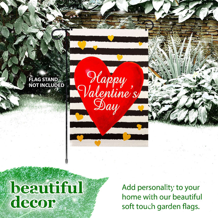 G128 Happy Valentine's Day Striped Heart Garden Flag 12x18 In Double Sided Valentine's Day Yard Garden Lawn Decoration
