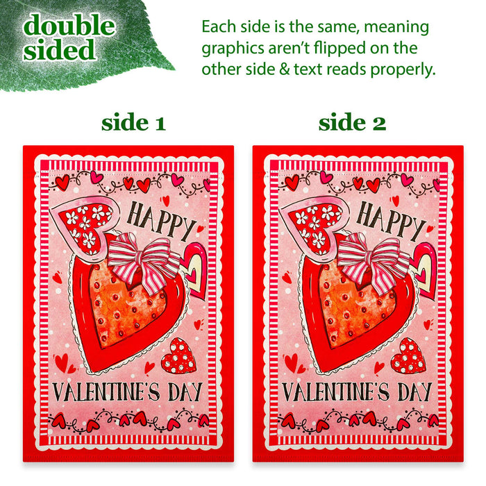 G128 Combo Pack: Garden Flag Stand 36x16IN & Garden Flag Happy Valentine's Day Heart Cookie Printed 12x18IN Double Sided