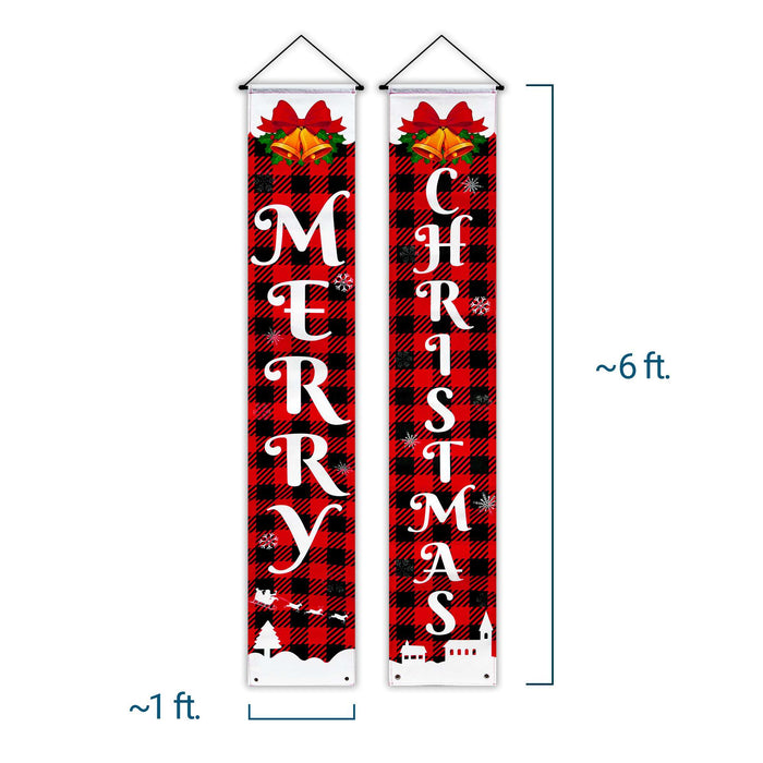 G128 Merry Christmas buffalo plaid door banners, 2 pack, 12 x 71 inch, photo 2