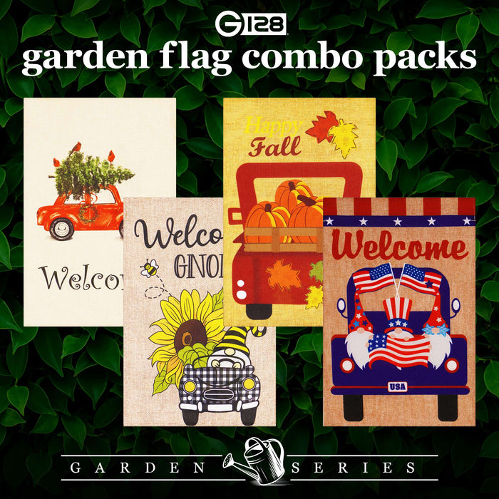 G128 set of 4 christmas tree and pumpkin trucks garden flags, 12x18 inch, photo 5