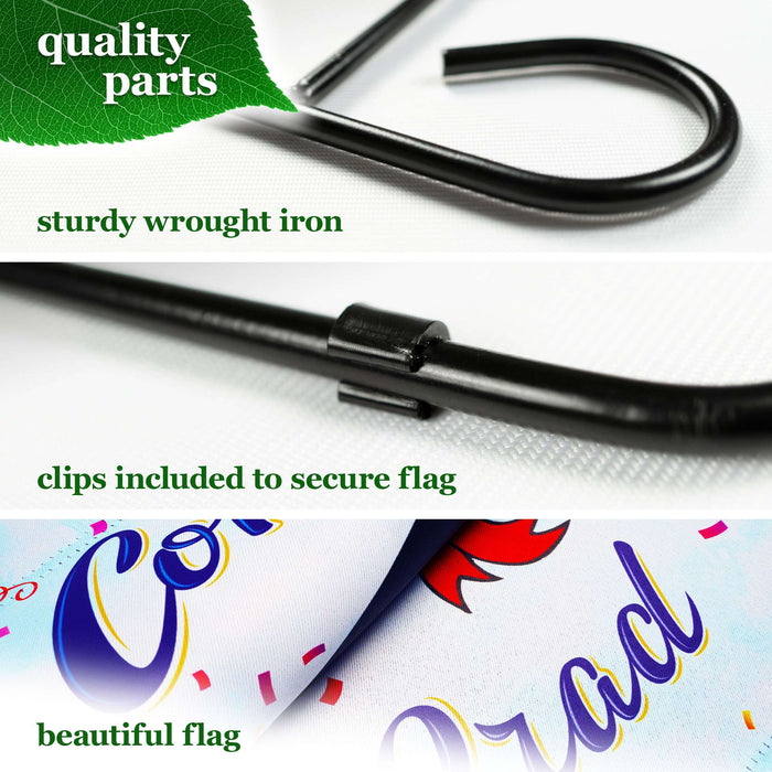 G128 Combo Pack: Garden Flag Stand 36x16IN & Garden Flag Happy Graduation Congrats Cap Printed 12x18IN Double Sided