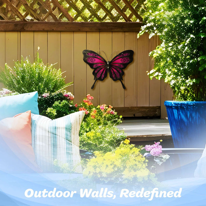 G128 Butterfly Metal Wall Art Decor | Pink Butterfly Indoor Outdoor Wall Art Hanging Decor for Bedroom, Living Room, Garden, Patio